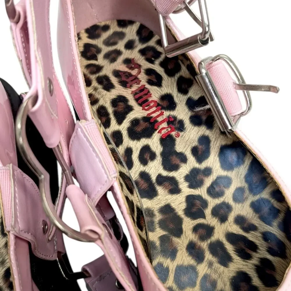 Demonia Sprite O2 Baby Pink Patent Platform Mary Jane 6 Heart Strap Lolita Goth - Picture 8 of 11